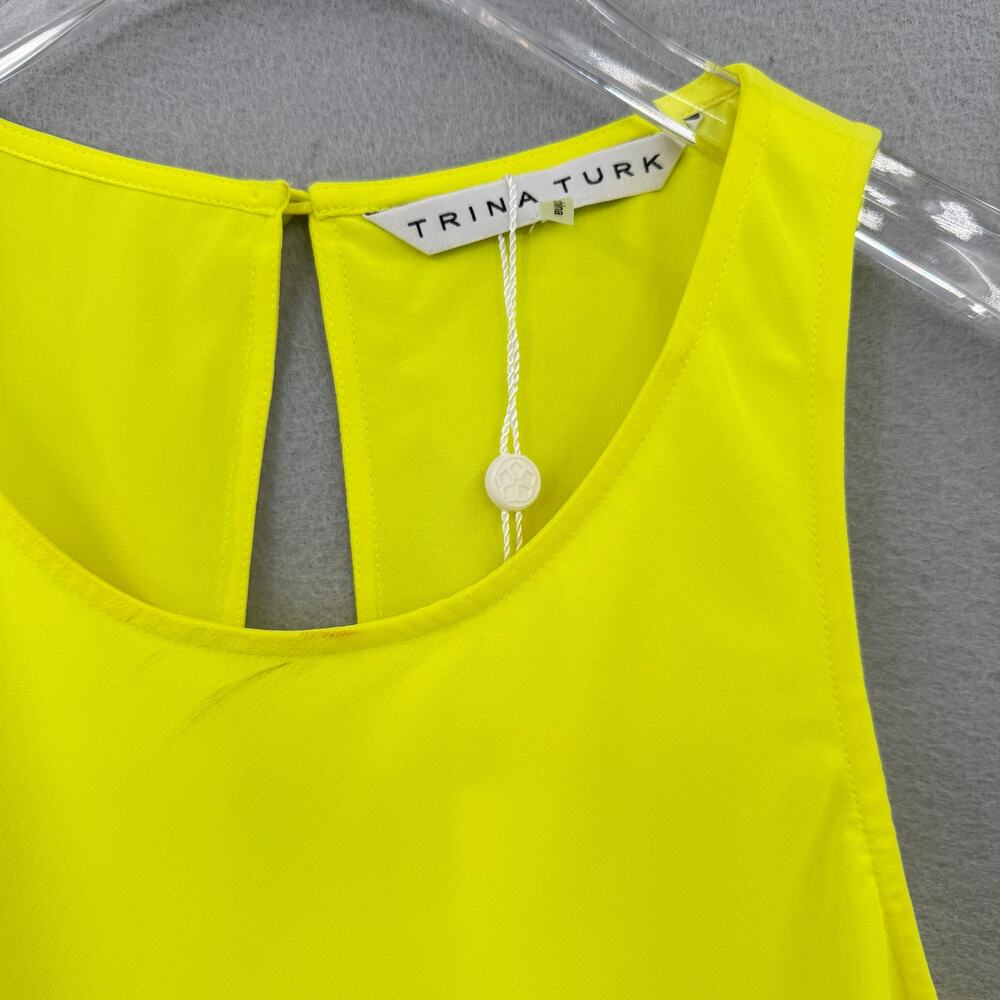 Trina Turk NWT Kesso Bright Neon Yellow 100% Silk Layered Hem Tank Blouse - Picture 8 of 10